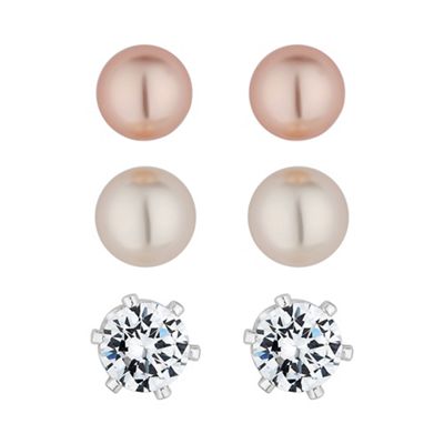 Silver crystal pearl earring set